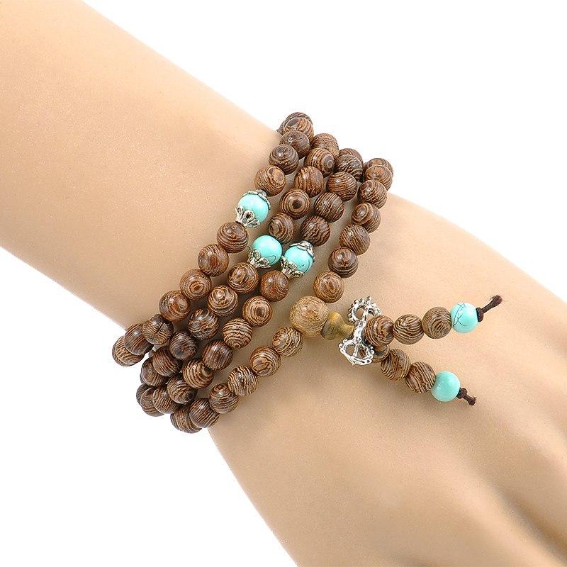 SANDALWOOD AND TURQUOISE MALA BRACELET