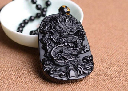 BLACK OBSIDIAN DRAGON NECKLACE