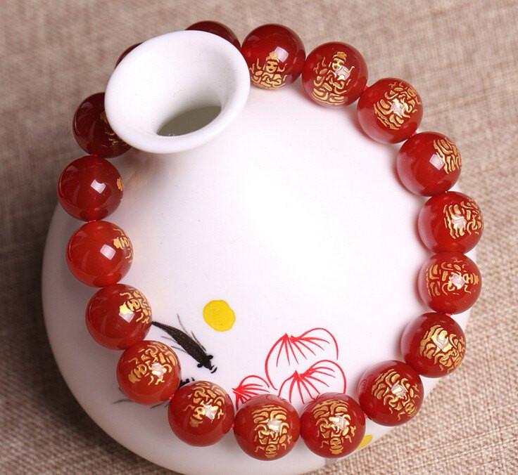 10MM RED AGATE BUDDHA BRACELET