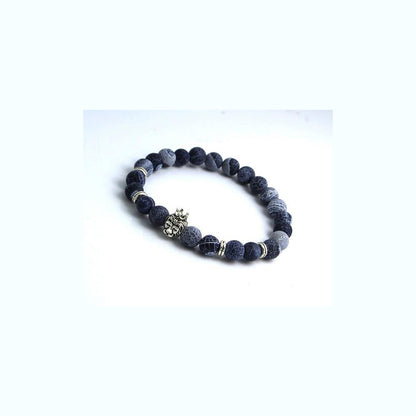 SILVER PLATED LION'S HEAD AGATE BEADS BRACELET