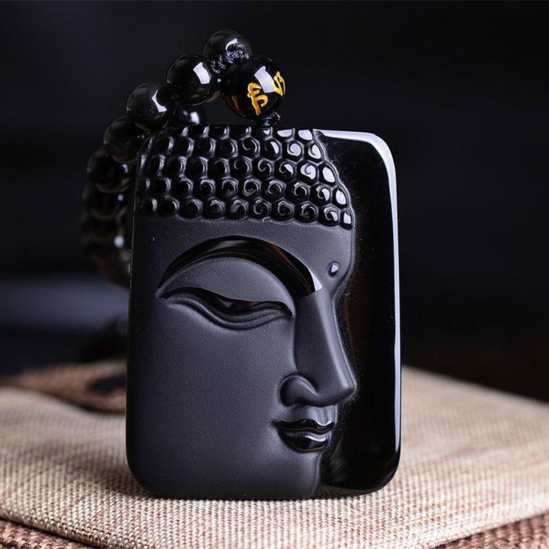 BLACK OBSIDIAN BUDDHA FACE NECKLACE