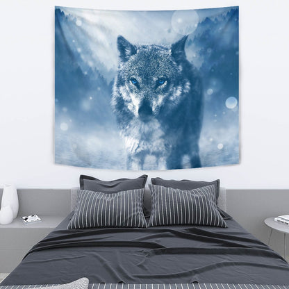 BLUE EYED WOLF TAPESTRY