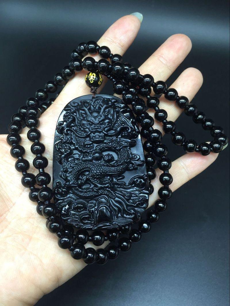 BLACK OBSIDIAN DRAGON NECKLACE