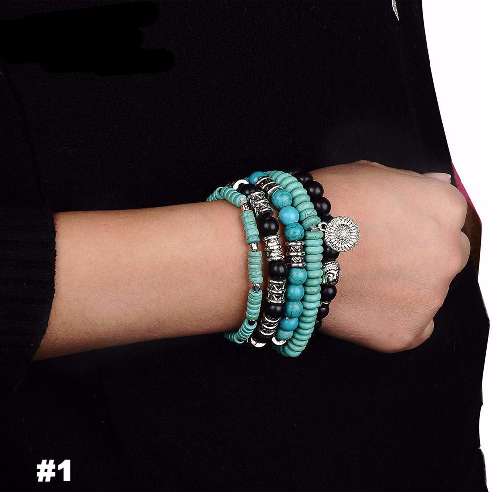 TURQUOISE BUDDHA BRACELET SET (5 BRACELETS)