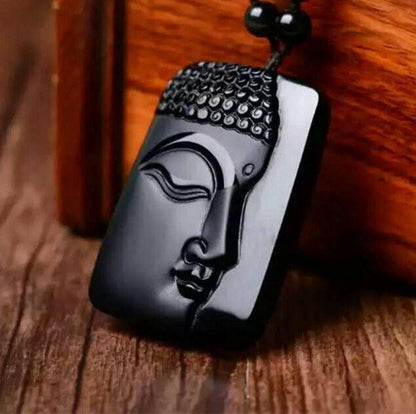 BLACK OBSIDIAN BUDDHA FACE NECKLACE