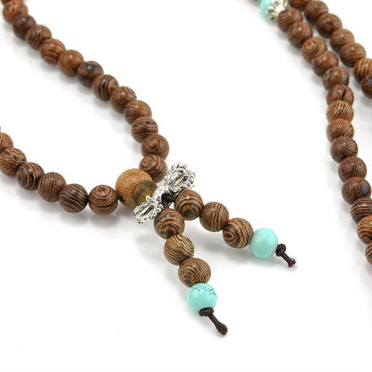 SANDALWOOD AND TURQUOISE MALA BRACELET