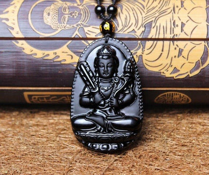 CARVED BLACK OBSIDIAN PENDANT NECKLACE