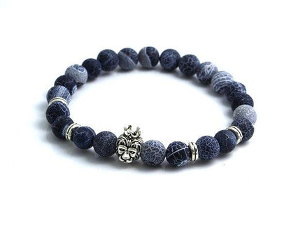 SILVER PLATED LION'S HEAD AGATE BEADS BRACELET