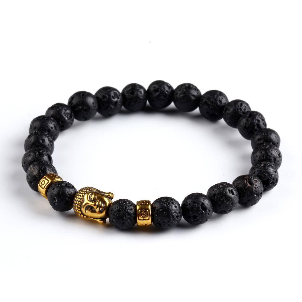 NATURAL STONE ONYX BEAD BUDDHA BRACELETS. 6 COLORS