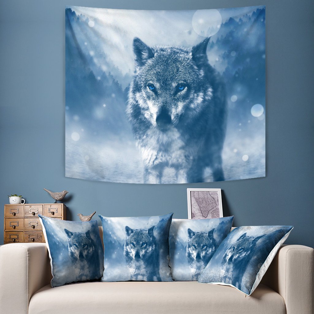 BLUE EYED WOLF TAPESTRY