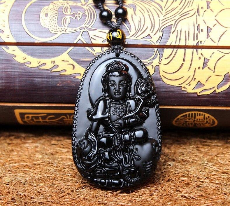 CARVED BLACK OBSIDIAN PENDANT NECKLACE