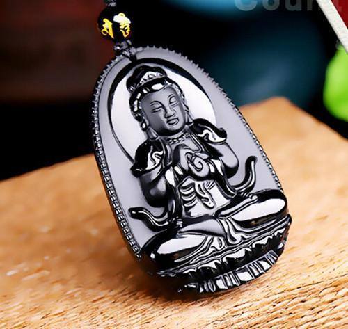 BLACK OBSIDIAN GUANYIN NECKLACE