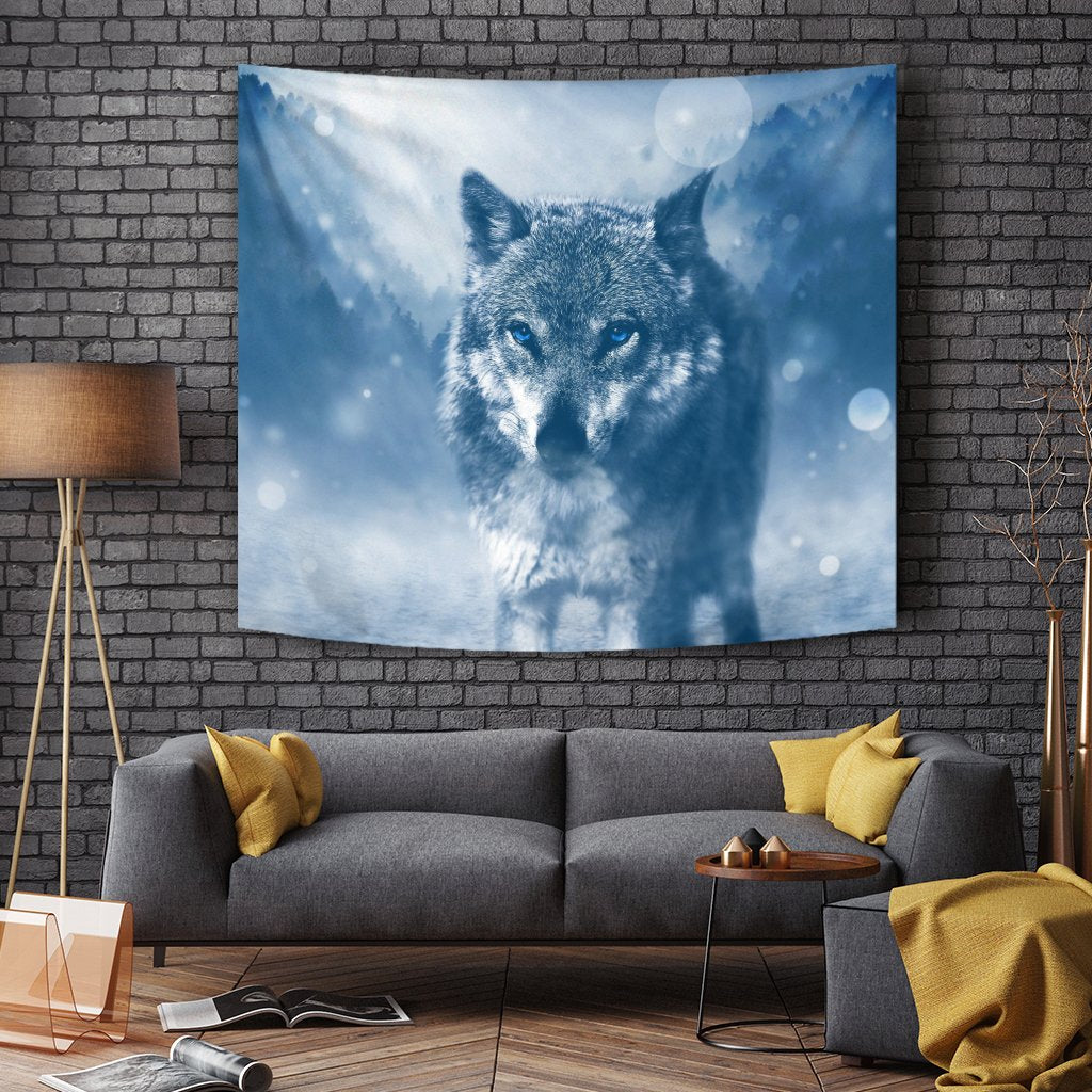 BLUE EYED WOLF TAPESTRY