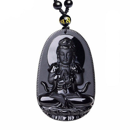 BLACK OBSIDIAN GUANYIN NECKLACE