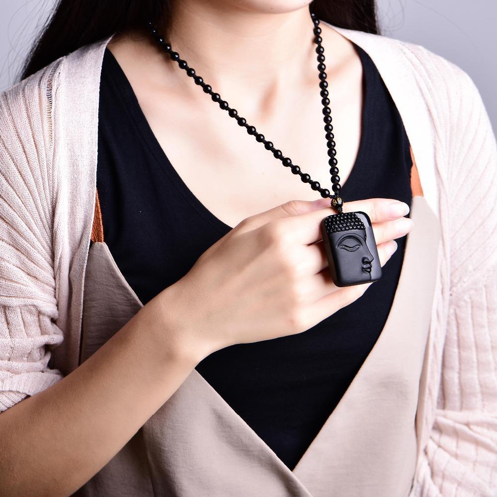 BLACK OBSIDIAN BUDDHA FACE NECKLACE