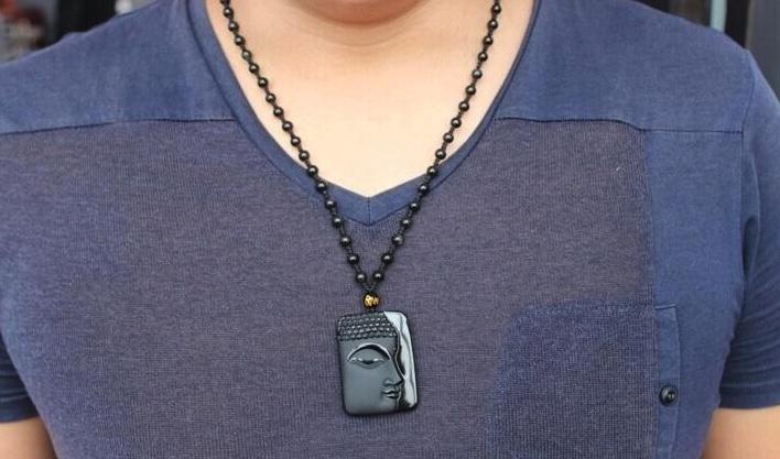 BLACK OBSIDIAN BUDDHA FACE NECKLACE