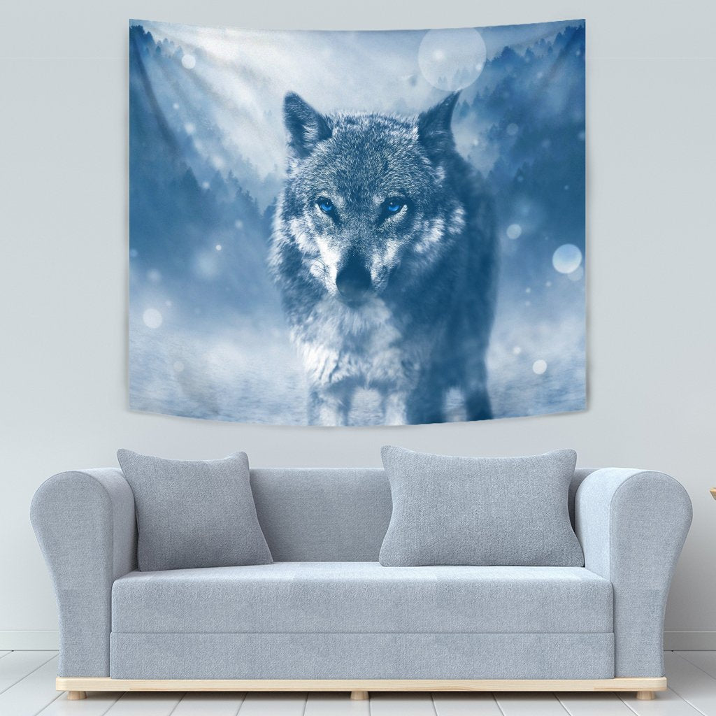 BLUE EYED WOLF TAPESTRY