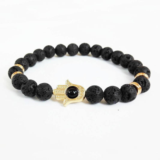 24K GOLD PLATED 8MM BLACK LAVA ENERGY STONE BRACELET