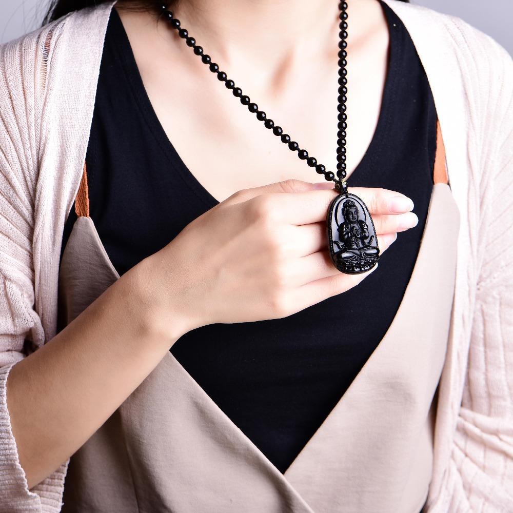 BLACK OBSIDIAN GUANYIN NECKLACE