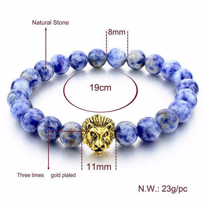 NATURAL STONE GOLD LION BRACELET. 4 OPTIONS