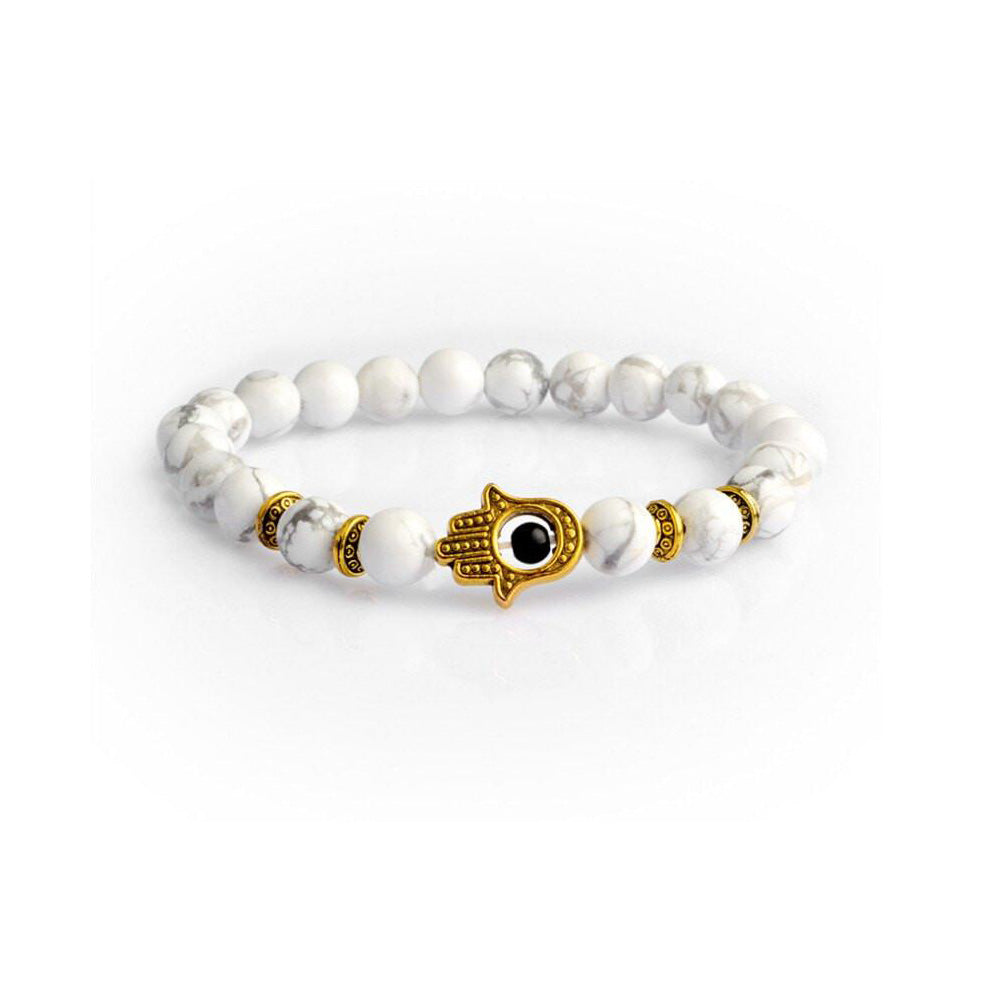 GOLD PLATED HAMSA'S HAND HOWLITE BEAD BRACELET