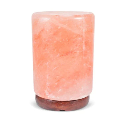 Cylindrical Himalayan Salt Lamp With Wooden Base