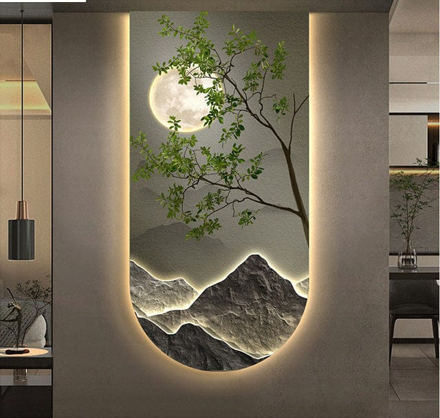 Serene Mountain Trees Art Deco Light