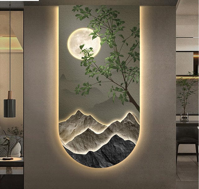 Serene Mountain Trees Art Deco Light