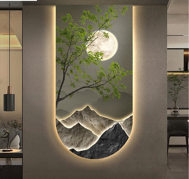 Serene Mountain Trees Art Deco Light