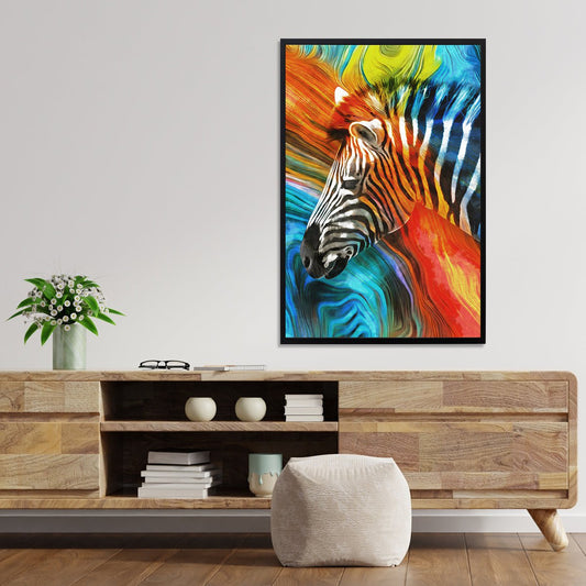 Multi Coloured Zebra Abstract Art Stretched Canvas