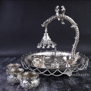 Elevate Your Pooja with Radiant German Silver Plate Pooja Thali Set