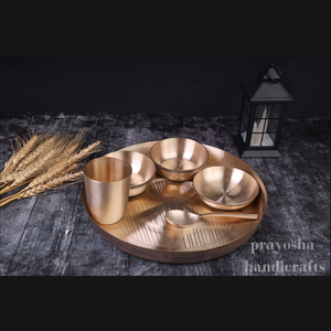 Metallic India Kansa Thali Set: Embossed Luxury Dinnerware Collection