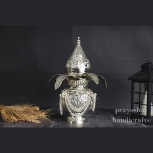 Divine German Silver Mangal Kalash: Blessings of Lord Ganesh and Goddess Lakshmi
