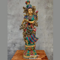 Divine 2.5 Feet Brass Lord Krishna Idol with Stone Work