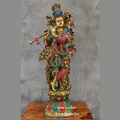 Divine 2.5 Feet Brass Lord Krishna Idol with Stone Work